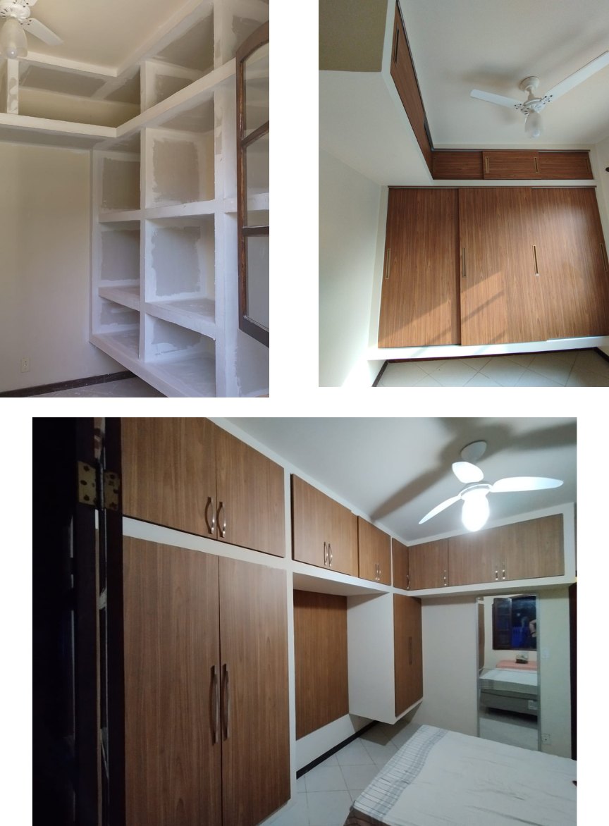 Guarda-roupas em drywall em execução e finalizado em quarto